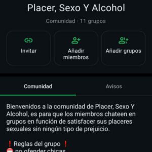 Comunidad de WhatsApp Placer Sexo Y Alcohol donde las chicas ofrecen citas y masejes